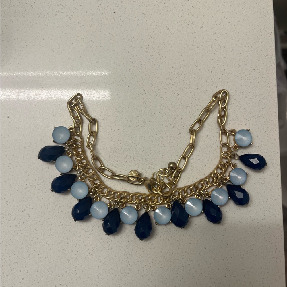 Talbots Gold-Tone Necklace with Dark Blue and Light Blue Beads - Picture 2 of 4